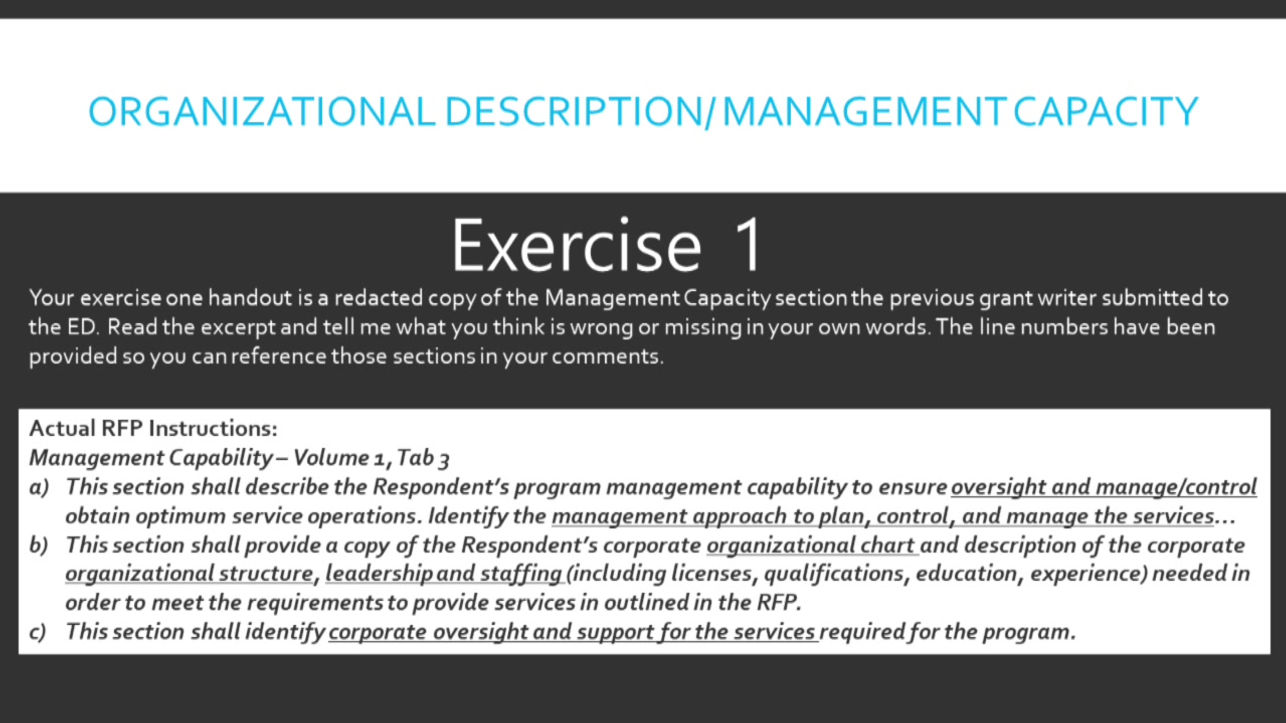 Typical Grant Components: Organizational/Management Capacity Example Background